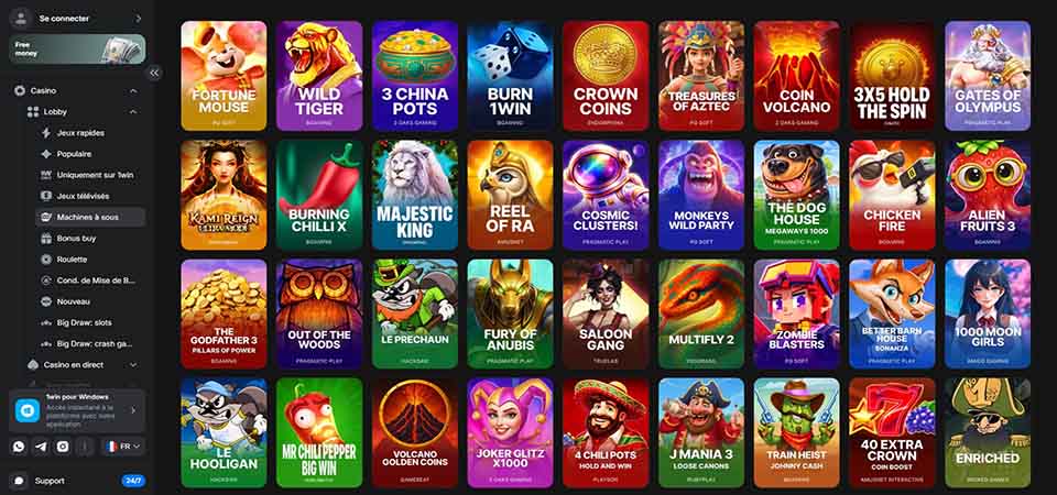 Capture d'écran de la page casino du bookmaker 1win